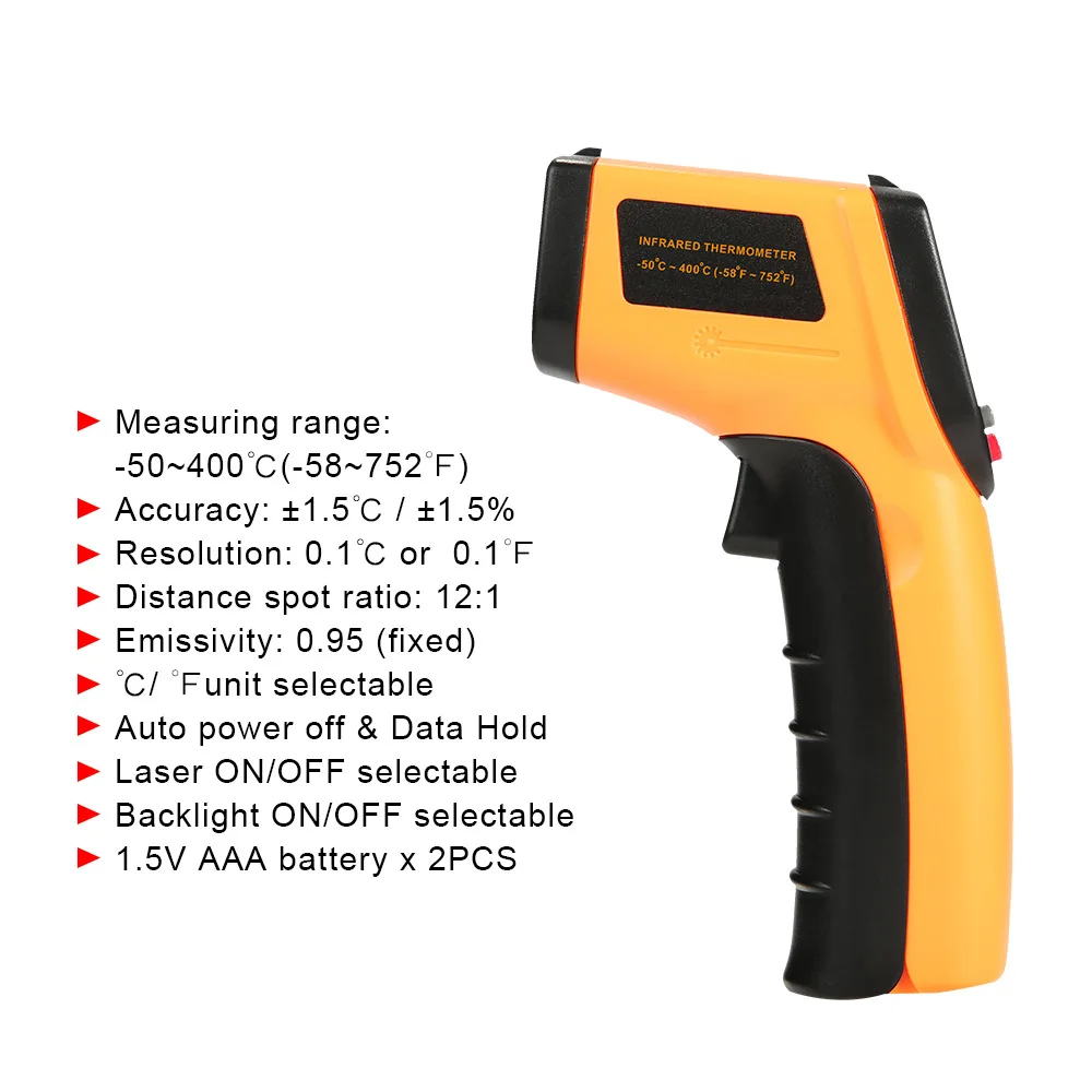 

-50-400c Laser LCD Digital IR Infrared Thermometer Temperature Meter Gun Non-Contact Thermometer Tester GM320