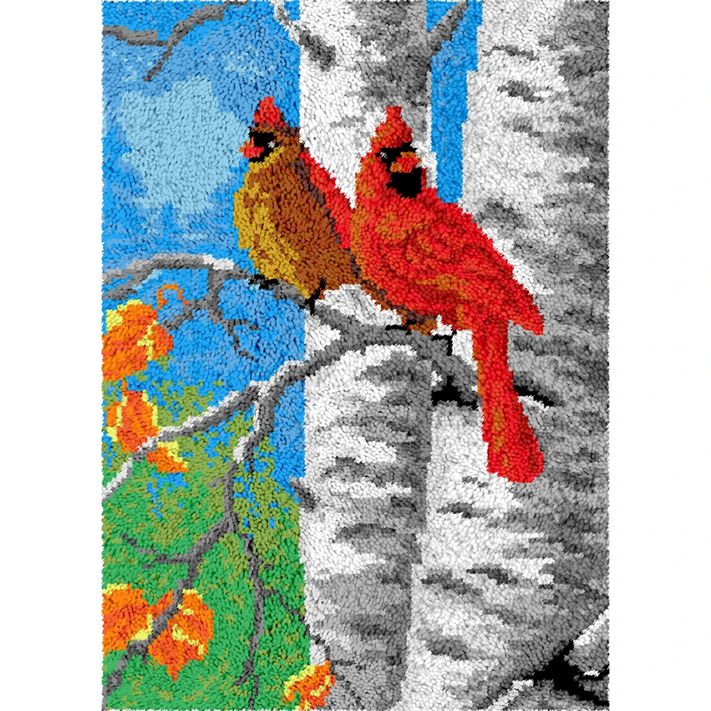 

Tapestry Crafts for adults Smyrna latch hook kit with printed pattern Birds Carpet embroidery Rug making kits for kids room