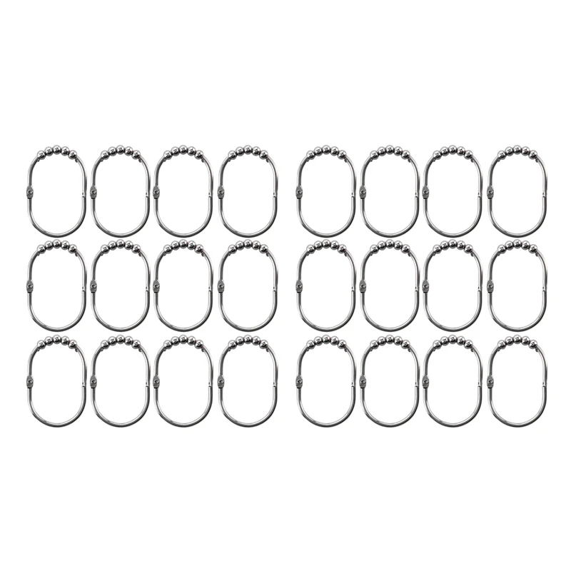

24X Wide Shower Curtain Rings/Hooks Set, Decorative Polished Chrome Finish, Easy Glide Rollers