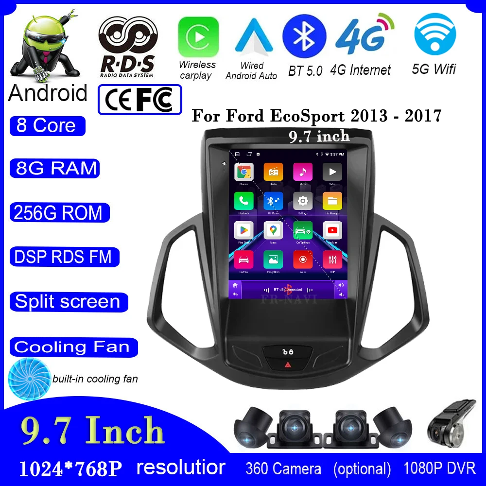 

4G+WIFI Car Stereo GPS Radio Multimedia Video CarPlay Auto For Ford EcoSport 2013 - 2017 IPS DSP Android 13 System Car Monitor