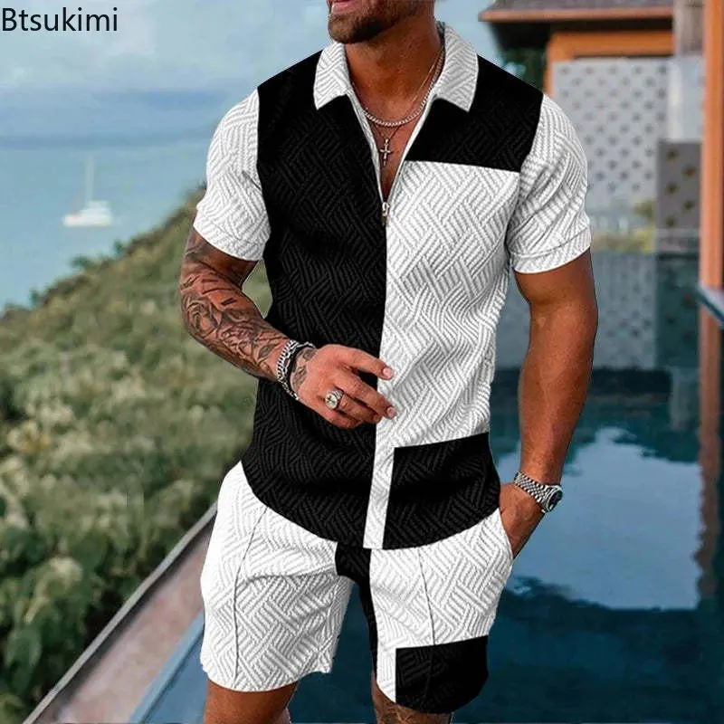 2023 Men's Summer Casual Tracksuit Short Sleeve Polo Shirt and Shorts Suit Two-Piece Set Male Summer Clothing Streetwear Sets 3D