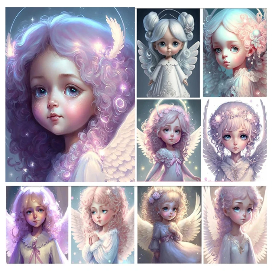 Полная круглая/квадратная алмазная живопись, мультяшный ангел, девушка, подарок ручной работы, алмазная вышивка, мозаика, картина искусства V139