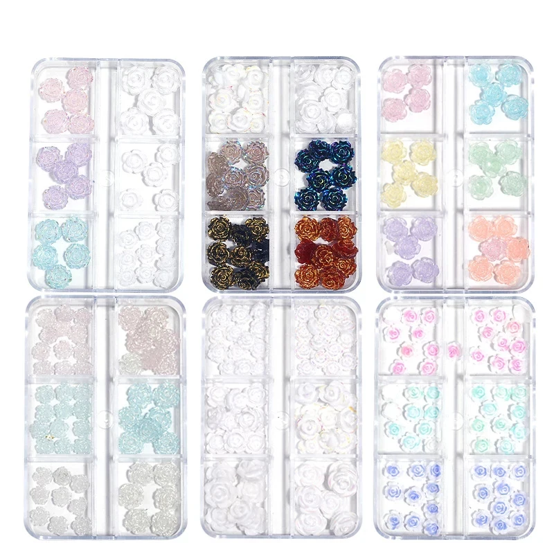 

1/2 Box Nail Art Decorations Mixed Size 3D Flower Beads White Pink Blue Purple Clear Nail Jewelry Charm Nail Art DIY