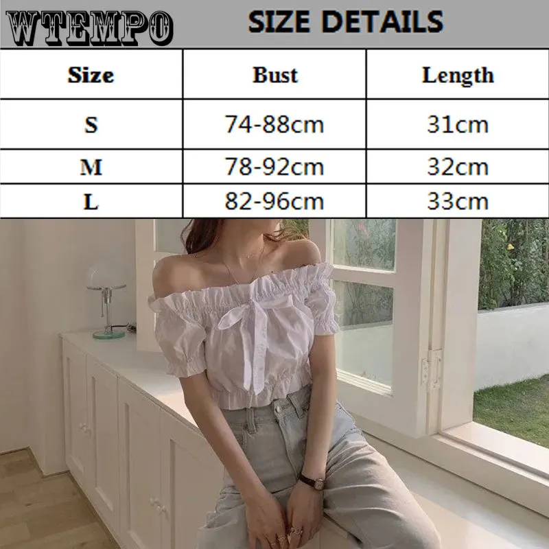 Женский топ с бантом и пышными рукавами летний короткий в стиле ретро блузка