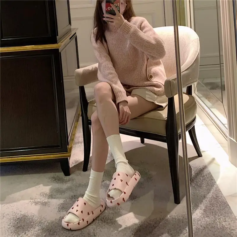 Fashion Women Summer EVA Slippers Lady One Word Open Toe Slippers Summer Family Bathroom Cute Indoor Home Floor Sandals Slippers