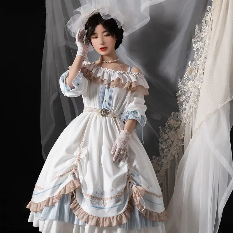 Original Design Princess Dress Bow Layer Upon Layer Peplum Edge One-Line Shoulder Pommel Dress Free Shipping