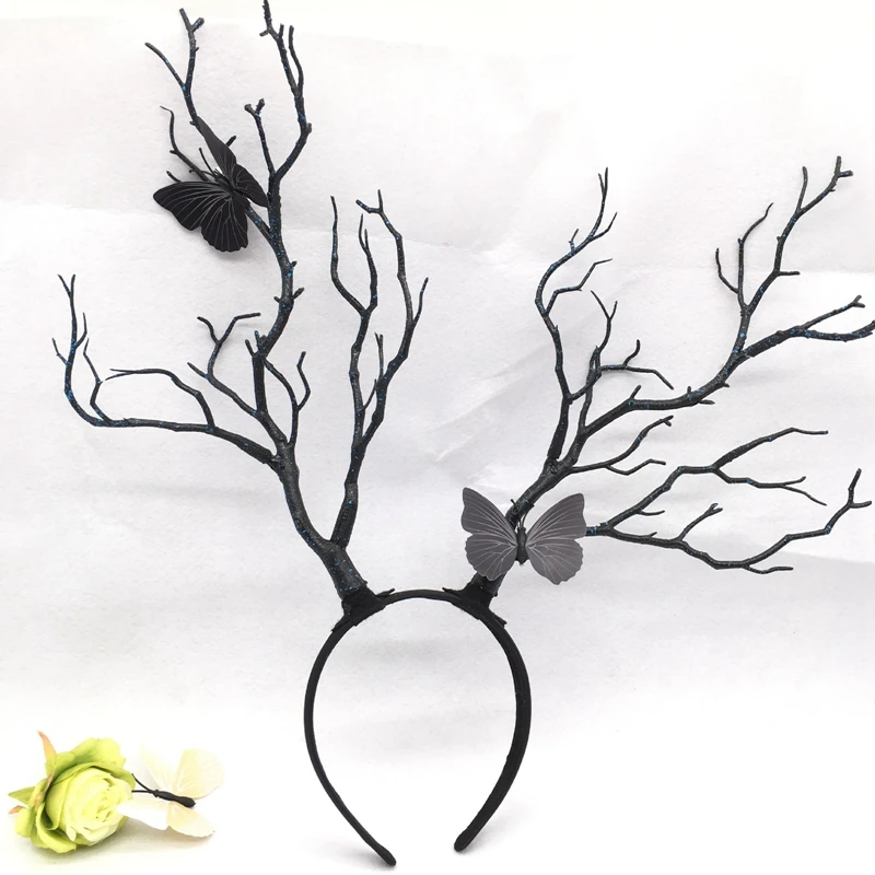 

Женский обруч для волос в готическом стиле, обруч для волос в виде бабочки, рогов, искусственных ветвей, аксессуары для косплевечерние
