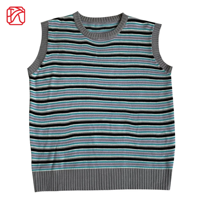 

Knitwear Vest Men's Hong Kong Style Striped Sweater Vest Men Spring Autumn Korean Line Vest Men Pullover Fashion Sleeveless Top