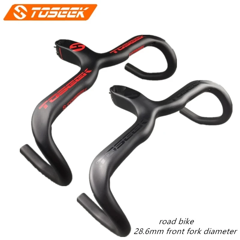 

TOSEEK full carbon Road Bike one-integrated Handle bar stem T800 black/red Matte Carbon Handle Bent bars with Stem 400/420/440mm