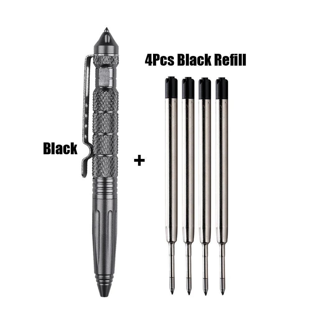 1+4 Pcs/Set Tactical Pen Refills Roller Ball Pen Metal Ballpoint Pen Signature Stationery Office School Supplies Writing Gift
