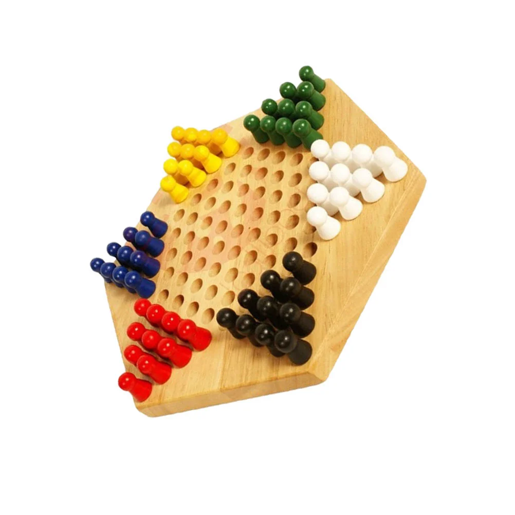 

Wooden Chinese Checkers Family Board Game Set with Wood Marbles
