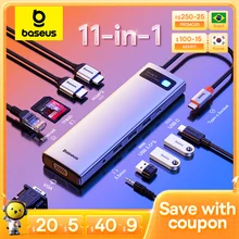 Baseus USB C 허브 HDMI 호환 VGA USB 3.0 어댑터, 맥북 프로 에어, PD RJ45, SD 카드 리더기, 9/11 인 1