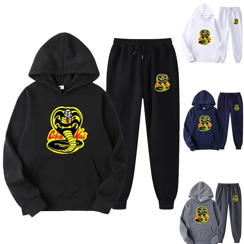 

Men Tracksuit Set Hoodie + Pants 2022 Spring Winter Cobra Kai Print Casual Fleece Sportswear Homme Sweatshirt Set Men Clothing