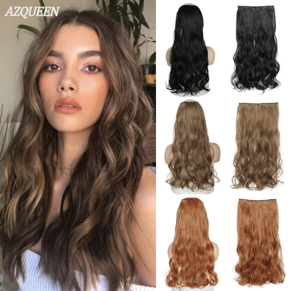 

Синтетические длинные волнистые волосы AZQUEEN, накладные пряди из термостойкого волокна черного и светлого цвета, 22 дюйма, 5 зажимов