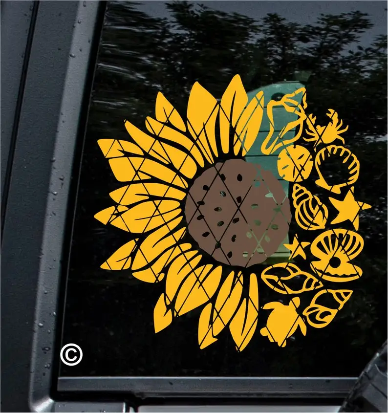 

Seashells and Sunflower Decal~ Sunflower Decal~Seashell Decal Style #3 Monogram Decal~Car Window Decal~(#SS078)