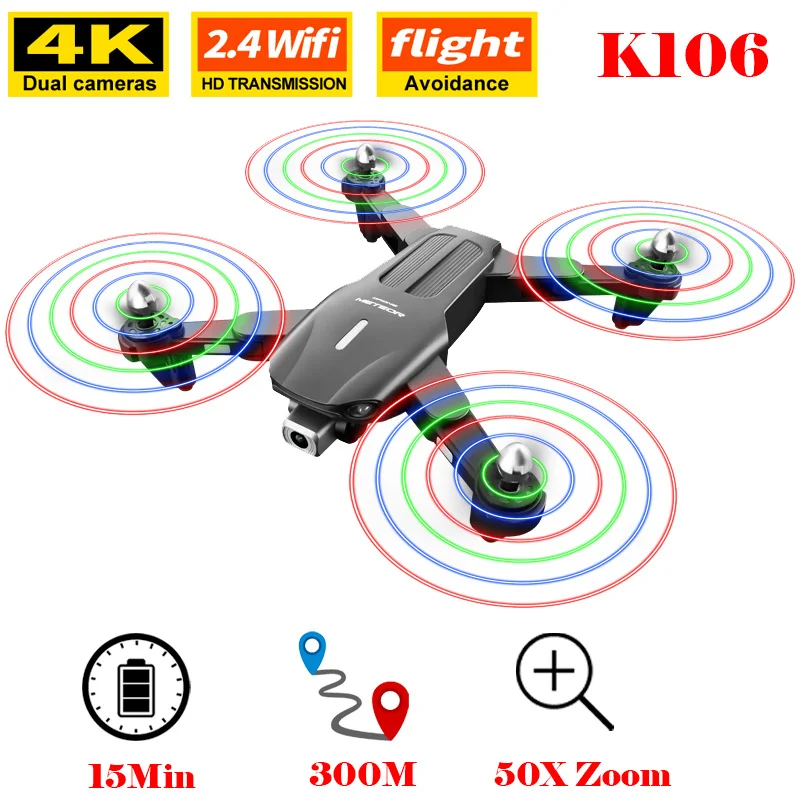 

K106 Drone 4K HD Dual Camera 50X Zoom Optical Flow Positioning Visual Obstacle Avoidance LED Light Propeller Photography RC UAV
