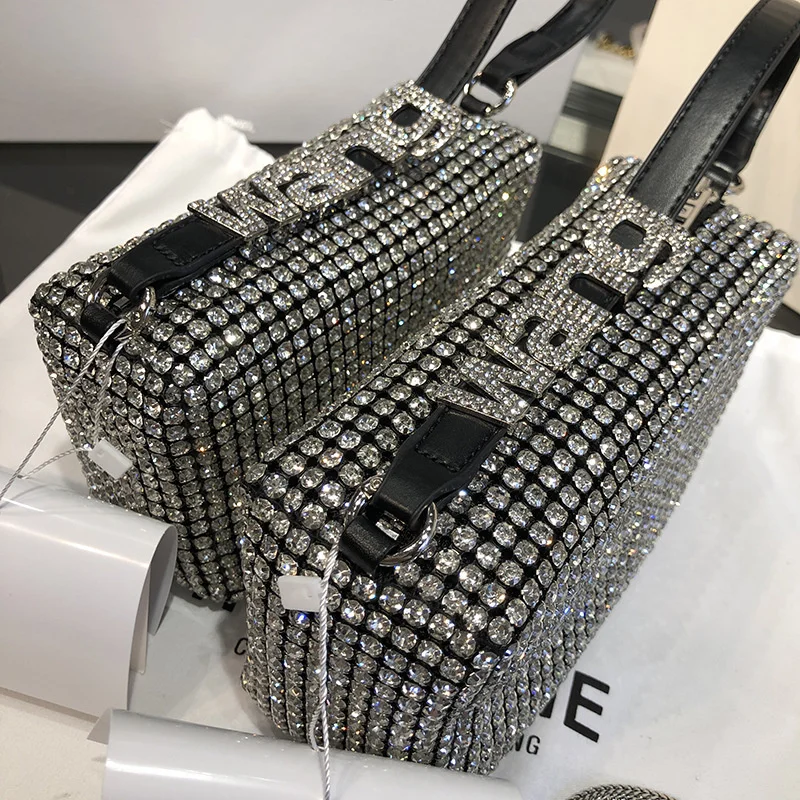 

bolsas femininas tendencia new women handbags aw king rhinestones flash diamond bag handbag mini armpit small square bags