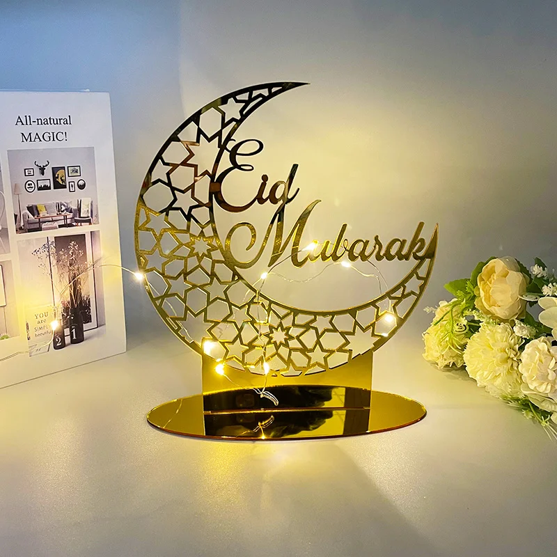 

Eid Mubarak золотые акриловые украшения в виде луны и звезд Рамадан 2022 украшения для Рамадана для дома мусульманская декорация Eid Mubarak