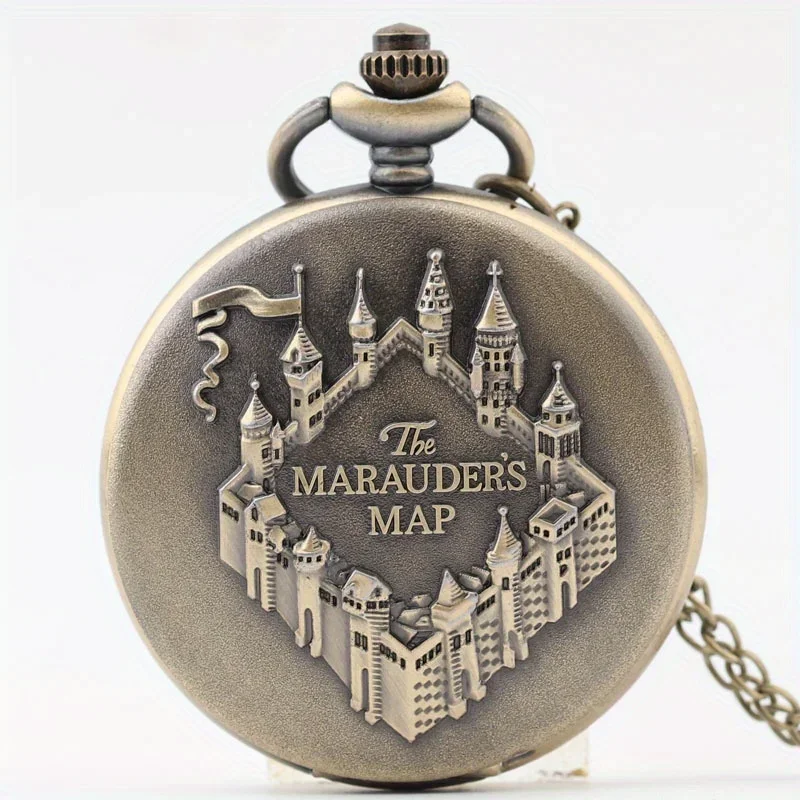 Винтажные карманные часы с тиснением карты Мародера и бронзовой цепочкой —