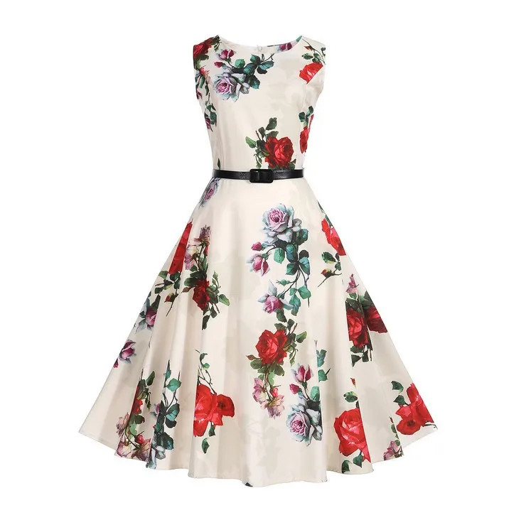 

Floral Dress tunic flower Dress Vintage Women Summer Dresses High Waist Sleeveless Vestido Verano Sukienka Letnia Vestidos Mujer