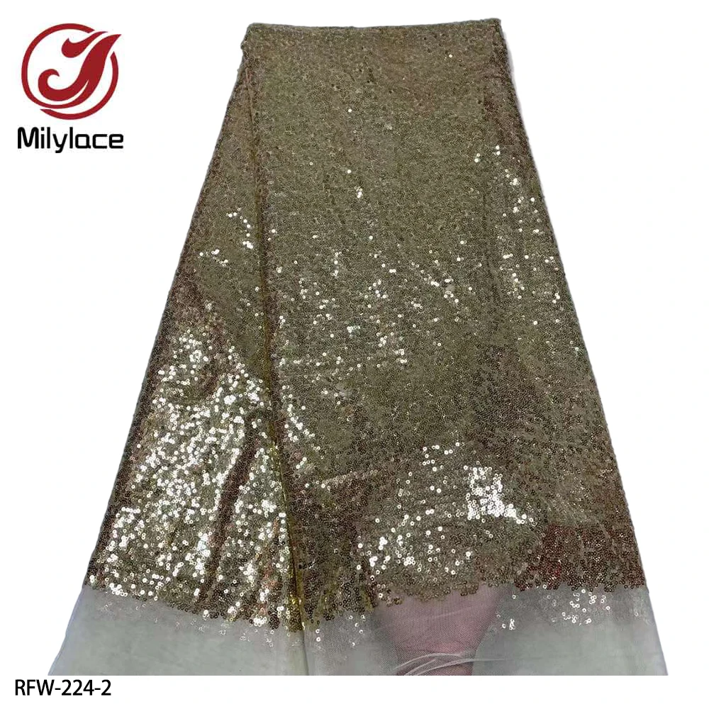 Nigerian Lace Fabric 2020 High Quality Lace African Lace Fabric Sequins African Dress Women Lace 5 Yards for Wedding RFW-224