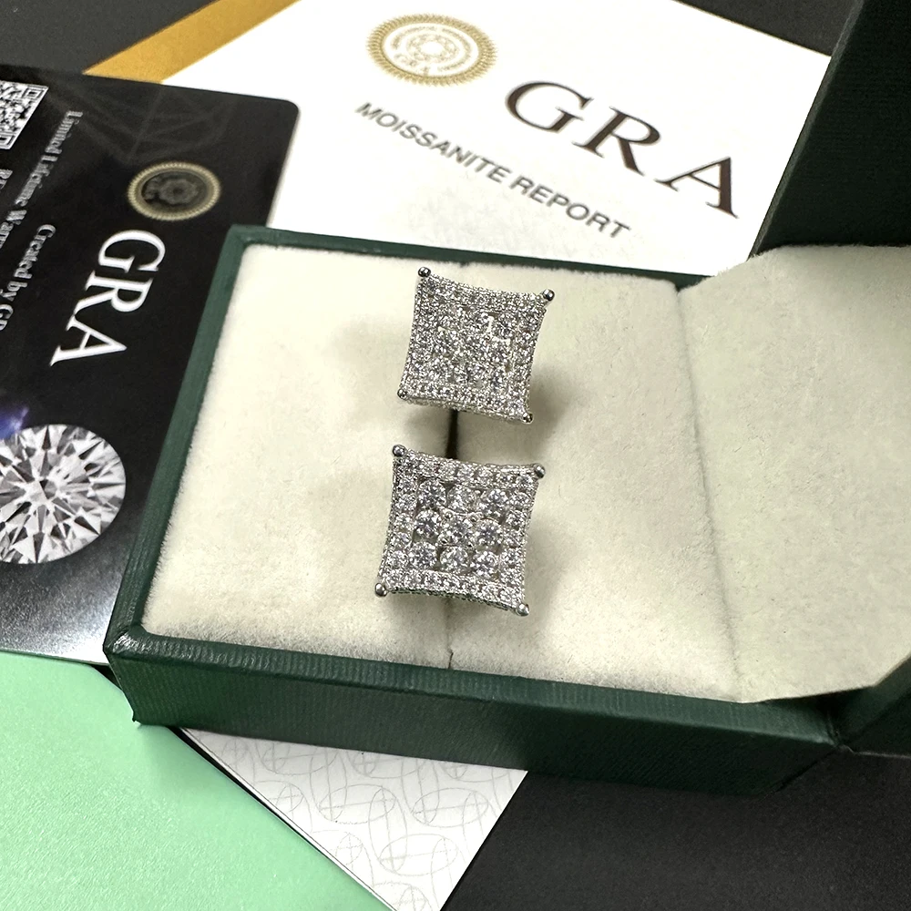 MM Square Moissanite Earrings For Women S925 Silver Diamond Men Earrings With GRA Ear Jewelry Pass Tester Free Shipping