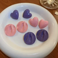 cute romantic candy color love heart round dangle earrings for women female purple pink color spray geometric earring oorbellen
