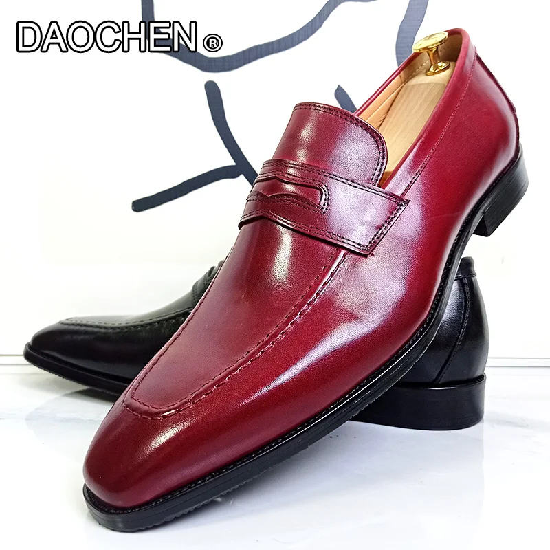 LUXURY MEN LOAFERS SHOES RED BLACK MEN CASUAL SHOES WEDDING OFFICE MAN SHOE SLIP ON GENUINE LEATHER MENS DRESS SHOES MEN'S SHOES