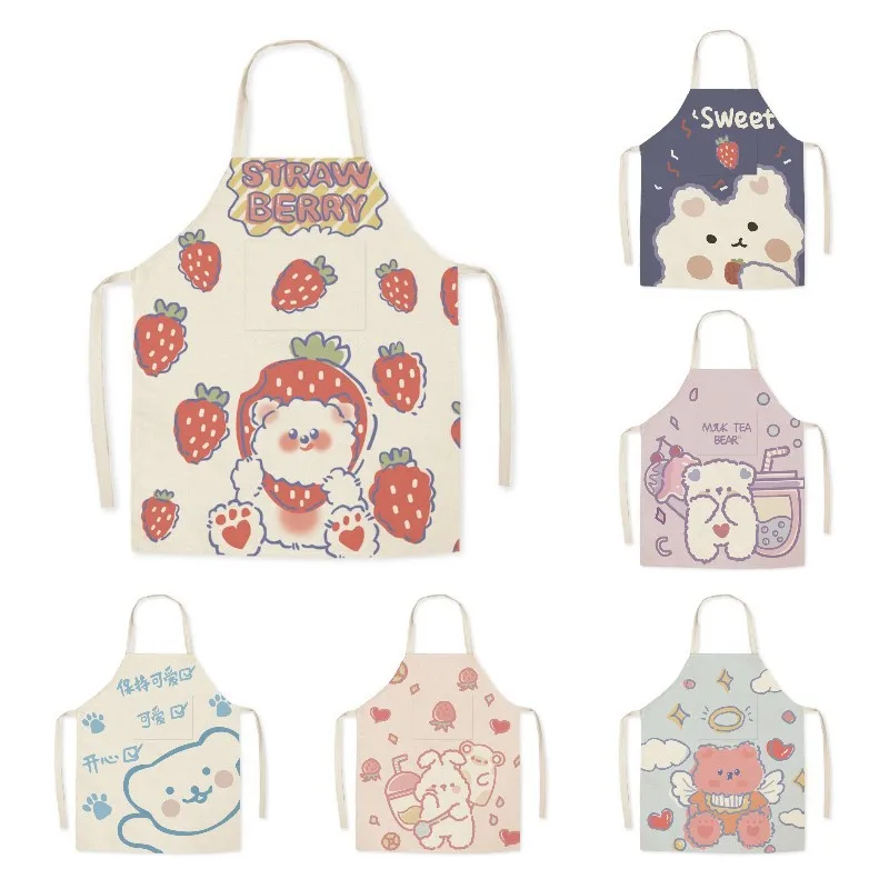 

Linen Sleeveless Apron Cartoon Cute Apron Kitchen Housework Fashion Cleaning Antifouling Cooking Accessories Delantal Cocina