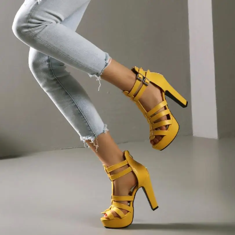 

Summer 12cm Thick High Heels Peep Toe Shoes For Women Sandals Platform Large Size 44 45 50 White Red Party Dance Ladies Pumps