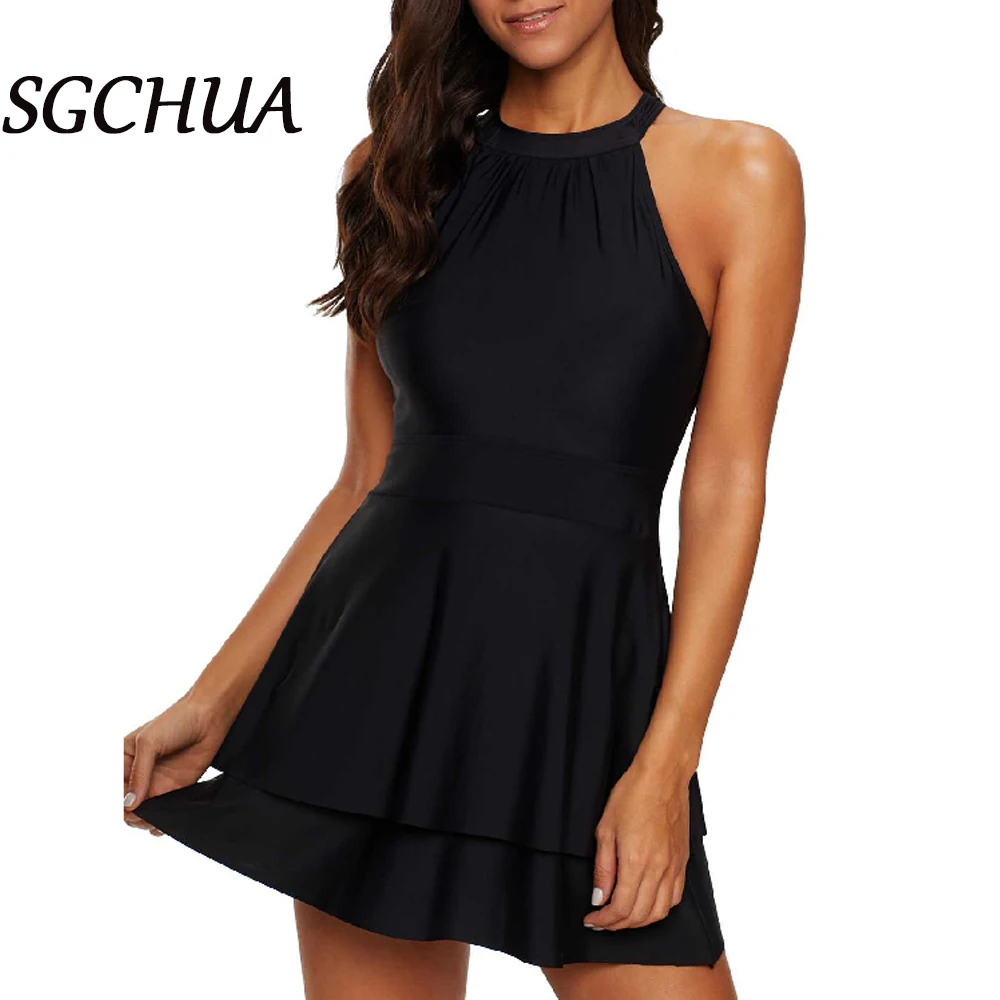 

Solid Black Ruffled Two Pieces Swimsuit Women Swimwear 2022 New Sexy High Neck Bathing Suit Women Strappless Bodysuits Plus Size