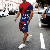 summer european and american style 3d print mens beach t shirt suit casual tracksuit two piece oversized men clothing set man