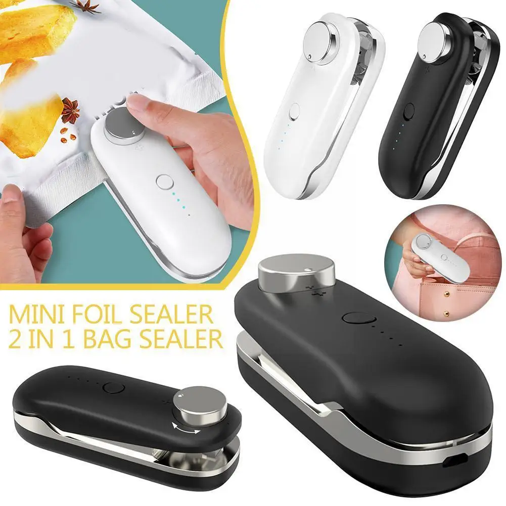 

Mini Foil Sealer 2 In 1 Bag Sealer Usb Rechargeable Sealing Machines Sealer Snacks Resealer Bags Cutter Tools With Heat Vac P6R9