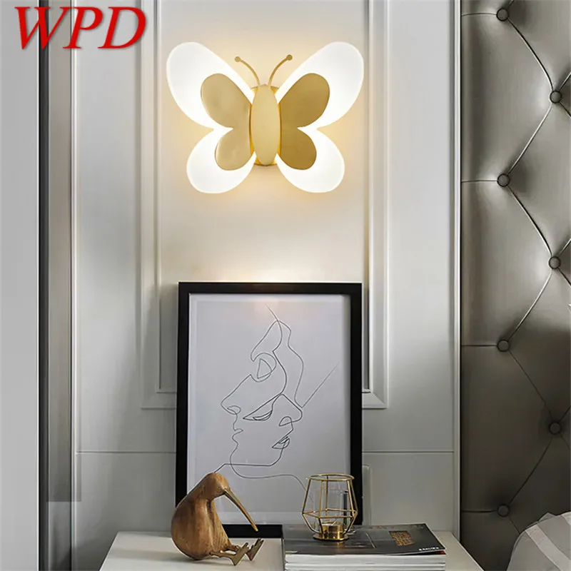 

WPD Indoor Gold Copper Butterfly Bedside Lighting LED 3 Colors Lifelike Creative Wall Lamp for Home Living Room Decor