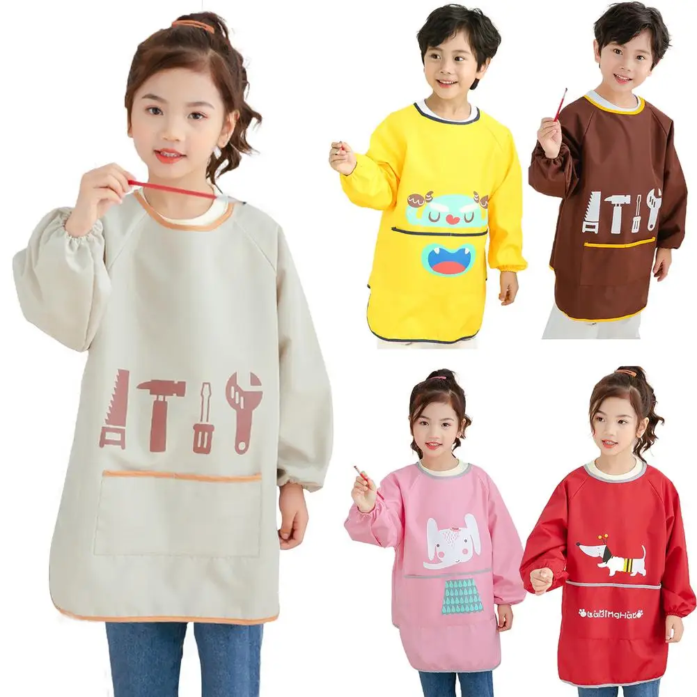 

Children Waterproof Artist Painting Aprons With Long Sleeve Kid Art Smocks For 90-150 Cm Height Kids Age 6-8 Impervious Apron