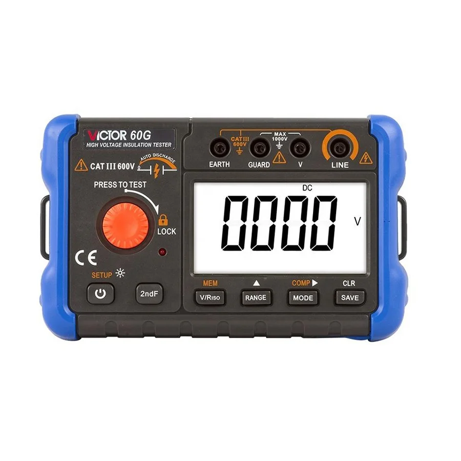 

VICTOR 60G User-friendly 2500V 50G Ohm Megger Tester 100 Data Store PI DAR Digital Insulation Resistance Tester