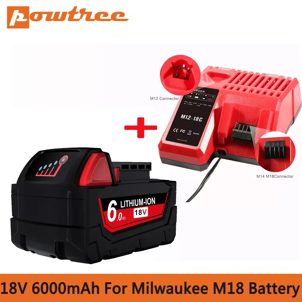 

For Milwaukee 48-11-1852 M18 XC 6.0 Ah Capacity Battery 18V Power Tools Rechargeable Li-ion Battery 48-11-1815 48-11-1850 L50