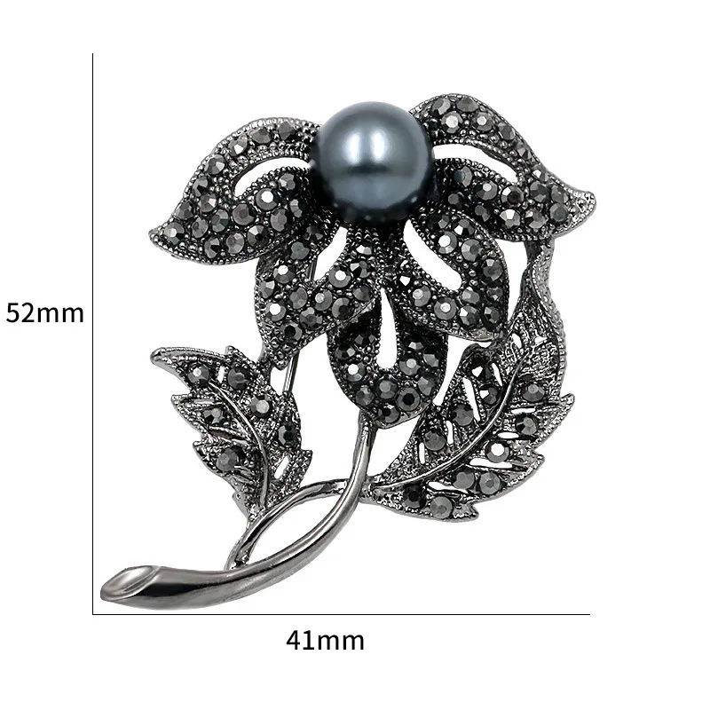 Trendy High Grade Black Pearls Brooches For Women Vintage Charm Jewelry Party Wedding Gifts Inlaid Rhinestone Flower Brooch Pins