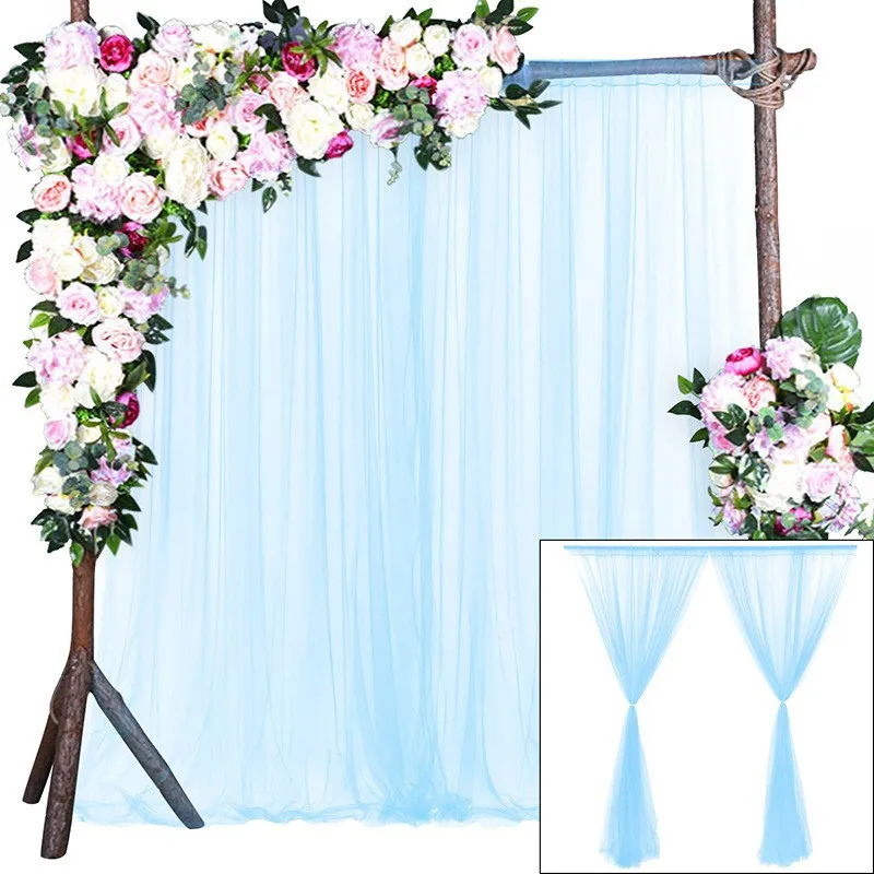 

Sheer Tulle Backdrop Curtain for Baby Shower Blue Drapes for Party Gender Reveal Weddings Photo Videos Photography Wrinkle Free