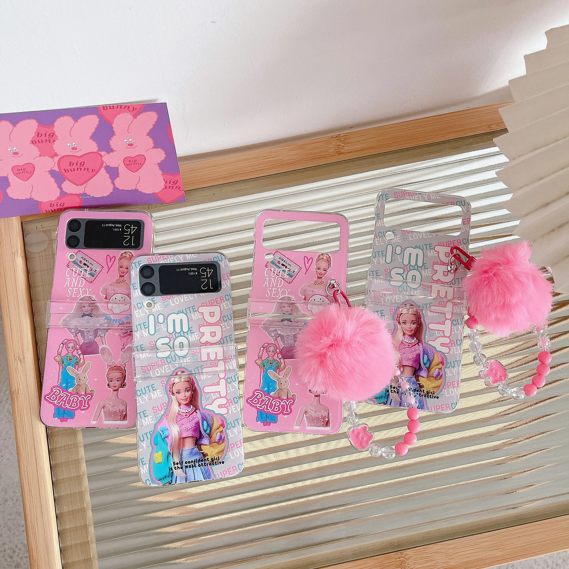 

Disney Cute Pink Barbies Plush Phone Case For Samsung Galaxy Z Flip Fold 3 4 5G ZFlip3 ZFold3 ZFold4 ZFlip4 Flip3 Flip4 Cover