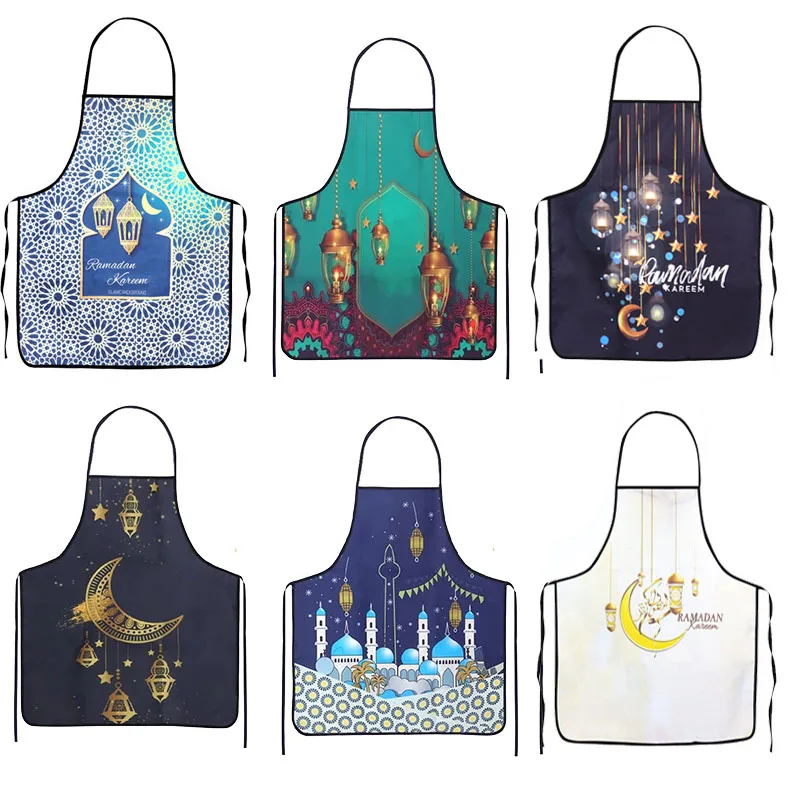 

Muslim Eid Mubarak Printed Kitchen Aprons for Women Ramadan Kareem Home Baking Accessories Islamic Eid Al-Adha Party Decorations