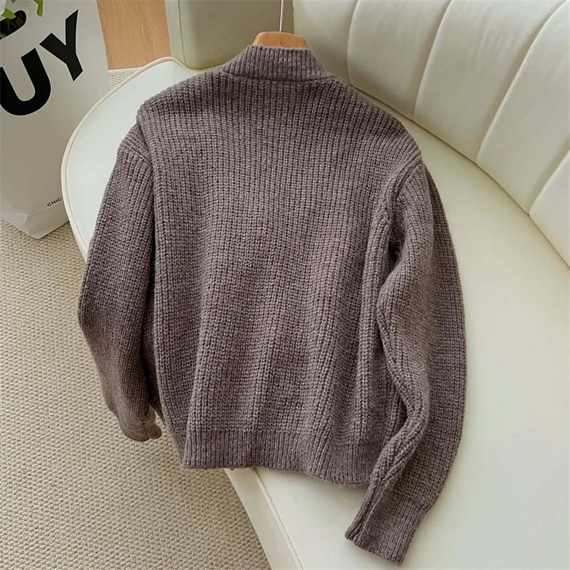 Женский вязаный кардиган в стиле Харадзюку свитер цвета хаки пэчворк с V-образным