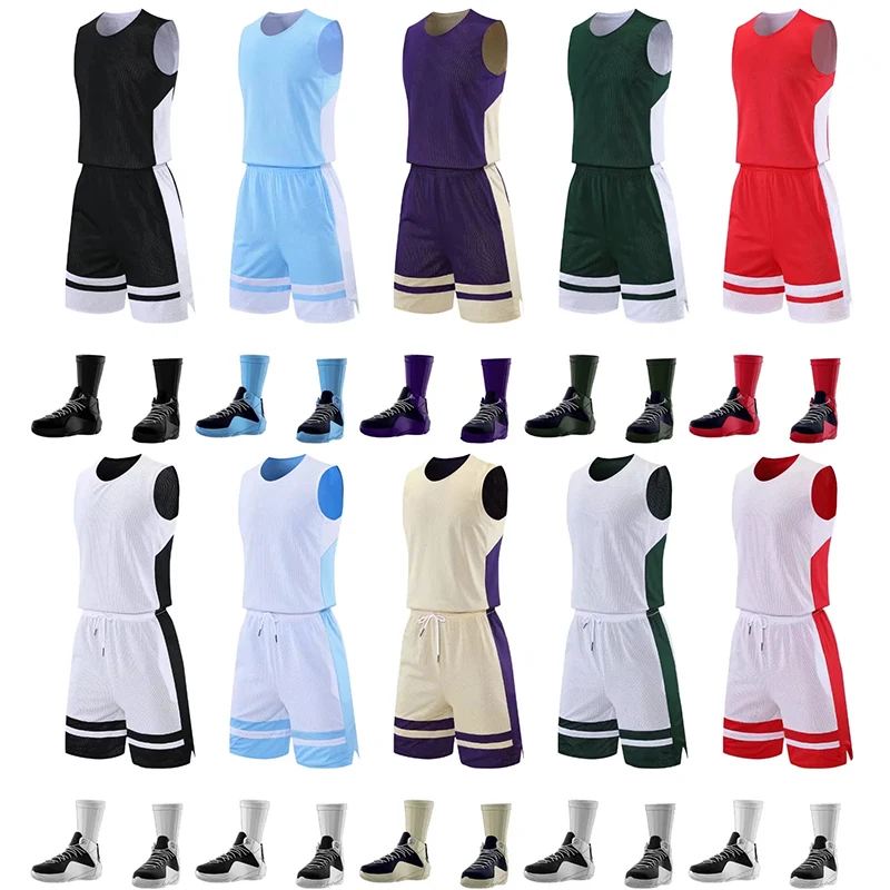 Adult Basketball Vest Set Basketball Jersey Lothing Solid Color Sportswear Custom Sports Uniform Training Men Children Set