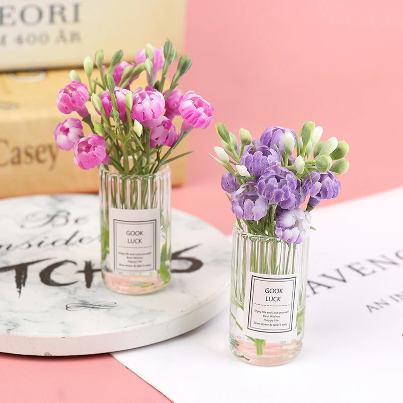 

1:12 Кукольный домик миниатюрная ваза для цветов жасмина стеклянная сушеная Цветочная композиция для Вазы Горшок кукла Домашнее Моделирован...