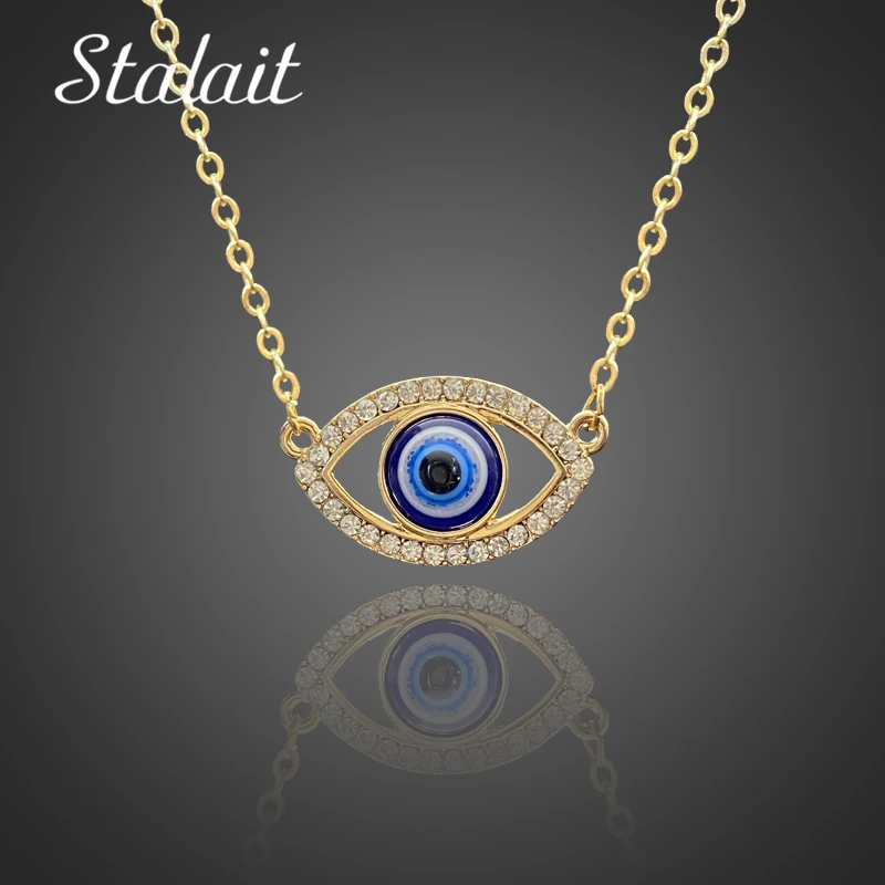 Роскошное ожерелье с большой подвеской сглаза для женщин золотого цвета голубой