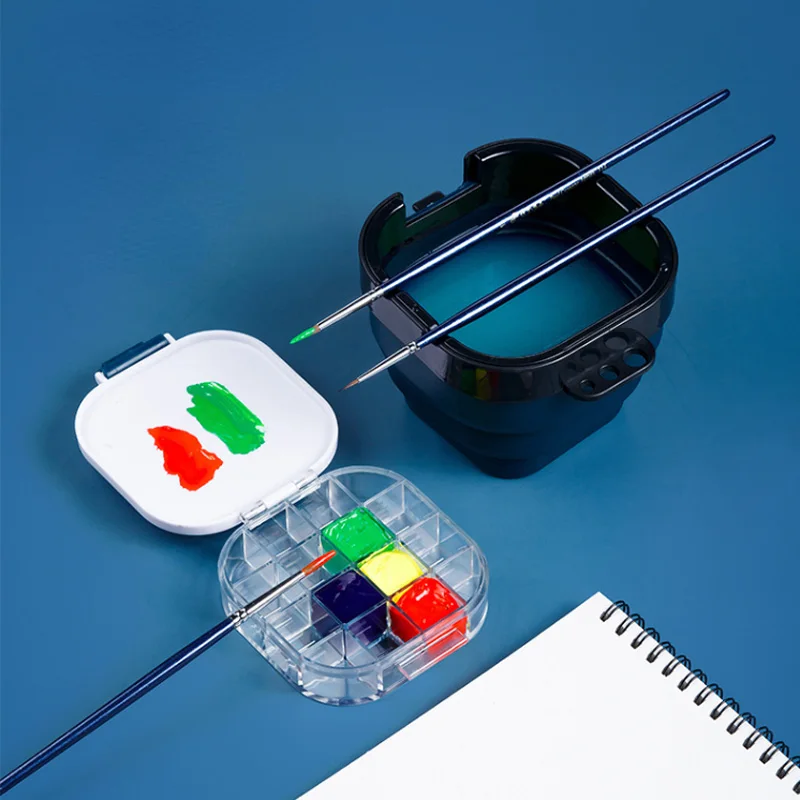 Folding Bucket Paint Box Multi-function Palette Watercolor Moisturizing Box Wash Pen Holder Art Portable Painting Tool