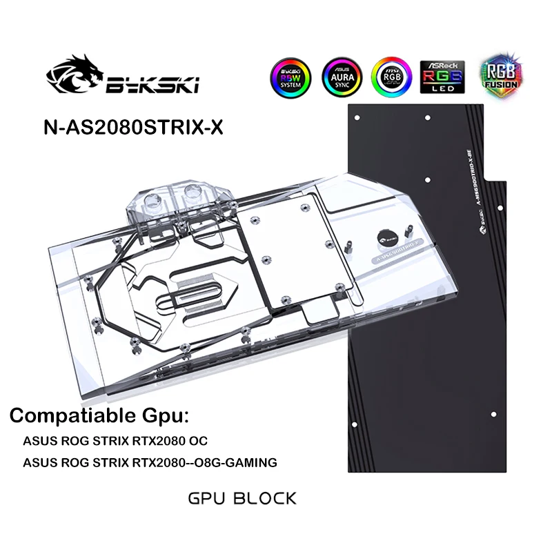 Bykski Gpu Water Block use for ASUS ROG STRIX RTX2080 OC/2080-O8G-GAMING/RTX 2070 SUPER/ RTX2080S/ Compatible Original backplate