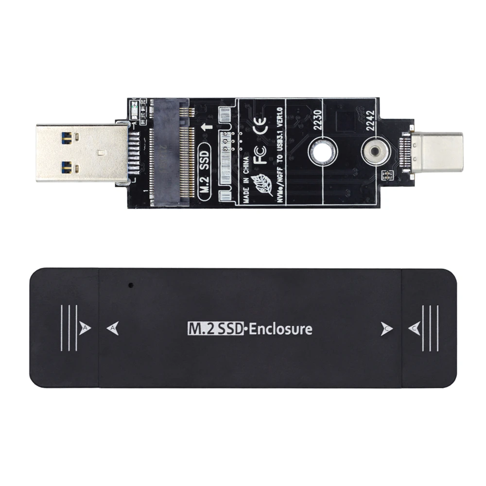 Combo Type-C & USB3.0 RTL9210B Chipset to NVME M-key M.2 NGFF SATA SSD PCBA Case 2230/2242mm Adapter