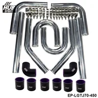 2.75"  OD:70mm  Aluminum Turbo Intercooler Piping Pipe Kit Clamp Coupler Universal + Black Hose Kits HU-LGTJ70-450