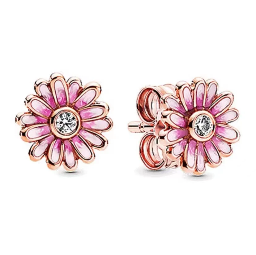 

Женские серьги-гвоздики из серебра 925 пробы, с розовыми маргаритками